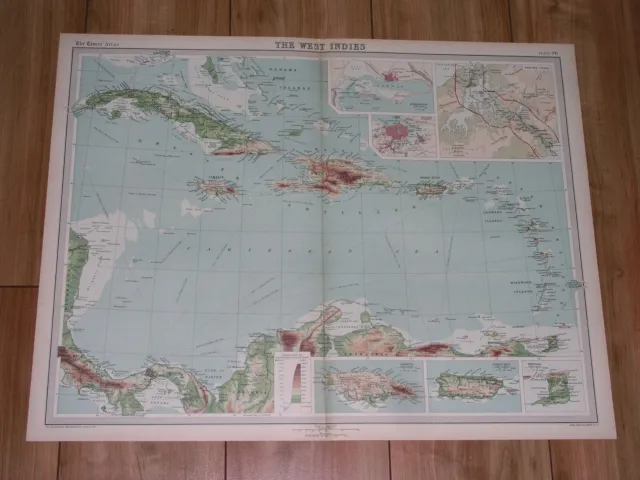 1922 Map Of West Indies Caribbean Puerto Rico Cuba Jamaica Panama Canal Trinidad