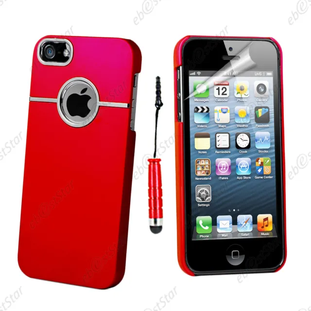 Housse Coque Rigide Silver-Line chrom� Rouge pour iPhone SE 5S 5 + Mini Stylet