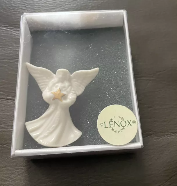 Vintage Lenox Porcelain Christmas Angel Holding Gold Star Pin Brooch 2