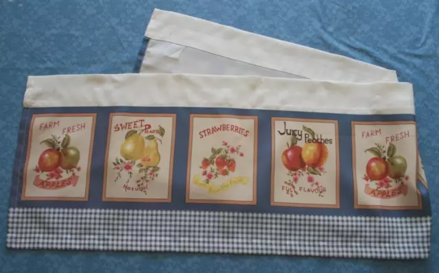 Country Fruit Curtain Valance~Kitchen Farmhouse~Apples,Pears~Blue & White ~57 in