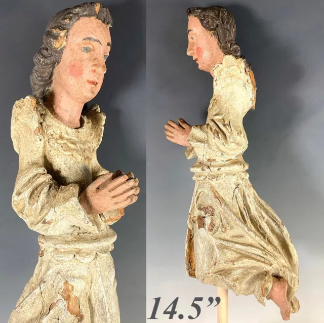 Antique French Carved and Polychromed 14.5" Kneeling Angel, 18th C. Sculpture