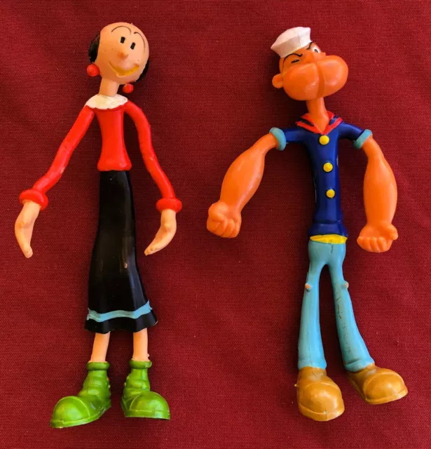 Pair Of 1978 Popeye & Olive Oyl Bendable Poseable Dolls 6" Bronco Amscan