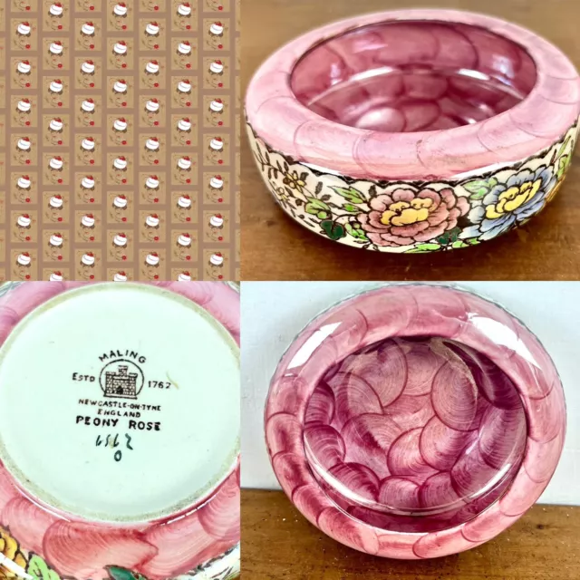 Vintage Maling Peony Rose Lustre Ware Small Round Bowl Pot Trinket Dish