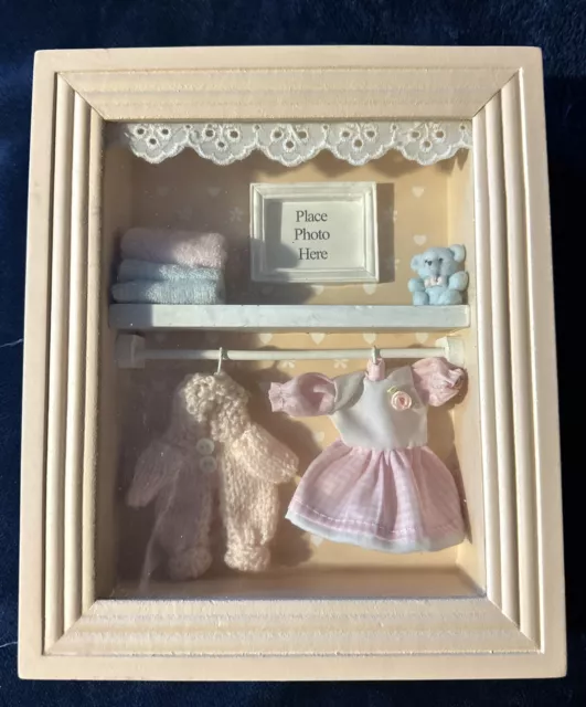 Baby Two’s Company Keepsake Photo Box Frame Teddy Bear Dress Blankets Lace
