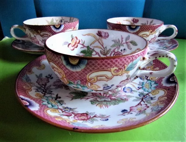 Magnifique Lot De Trois Tasses A The+Sous-Tasses ~~Sarreguemines Decor N°216~~