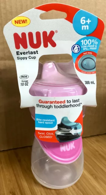 New Nuk Everlast Sippy Cup 6+M BPA Free 1 Cup 10oz Leak Proof Spill Proof Pink