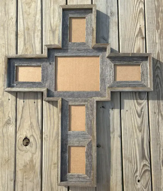 Large CROSS rustic barn primitive picture frame distressed wood weathered