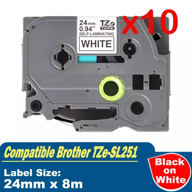 10x Compatible Brother TZe-SL251 Label Self-Laminating for PTD800W PTP900W