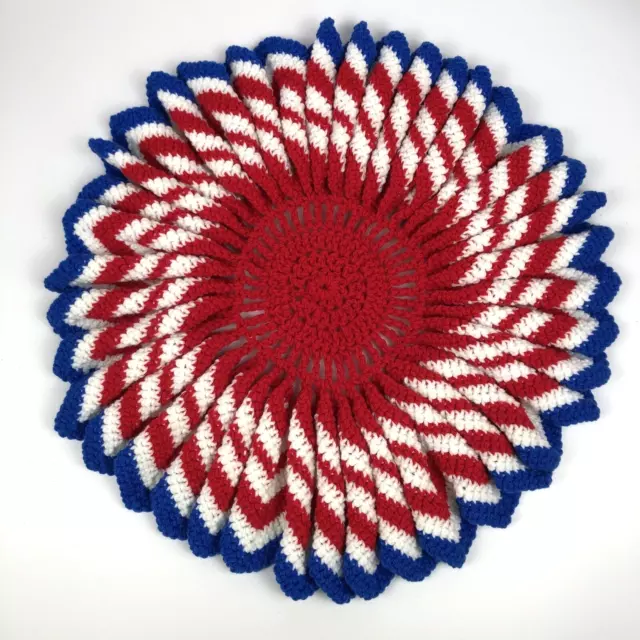 VTG Hand Crocheted Patriotic or Everyday Doily July 4th RED WHITE BLUE Freedom