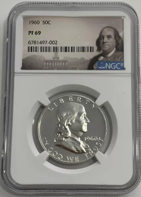 1960 NGC PF69 PROOF BEN FRANKLIN HALF DOLLAR 50c 90% SILVER WHITE COIN PORTRAIT