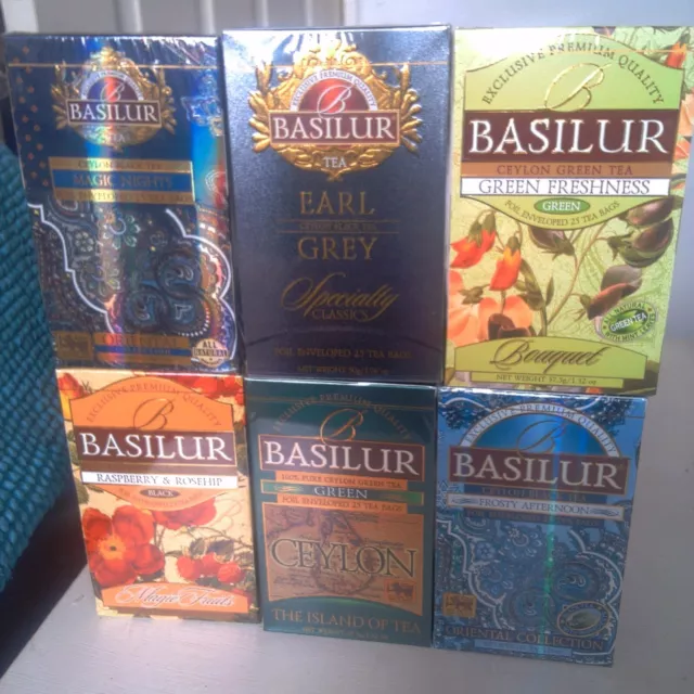 Basilur Tea Bags Six Boxes One Of Each Earl Grey, Raspberry & Rosehip,Green...