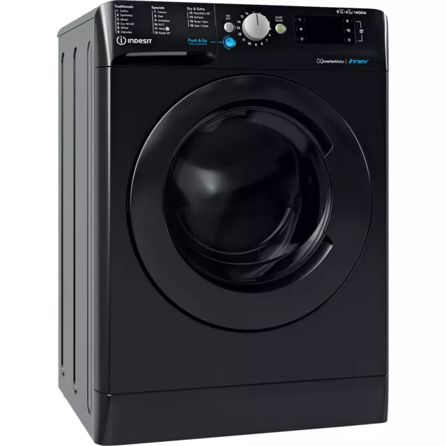 Indesit 8kg Wash 6kg Dry 1400rpm Freestanding Washer Dryer - Black BDE86436XBUKN