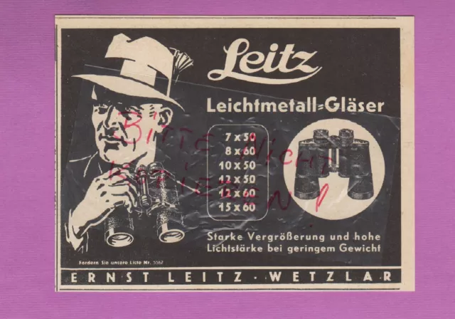 WETZLAR, Werbung 1936, Ernst Leitz Leichtmetall-Gläser Fernglas