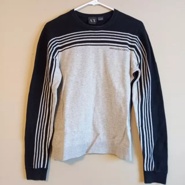 Mens Armani Exchange sweater size S gray black stripe color block AX
