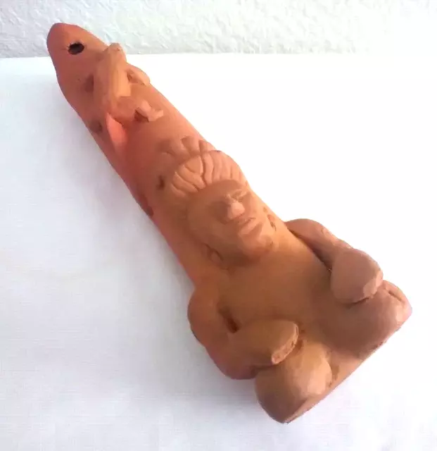 Mexico Aztec Tribal Folk Art Handmade Terracotta Clay Phallus Erotic Flute 7"