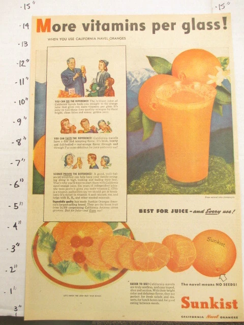 newspaper ad 1945 American Weekly SUNKIST orange juice glass fruit PLATTER