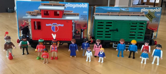 Playmobil 4121 Western Train Cattle Car & Playmobil Ranger Railroad Caboose 4123