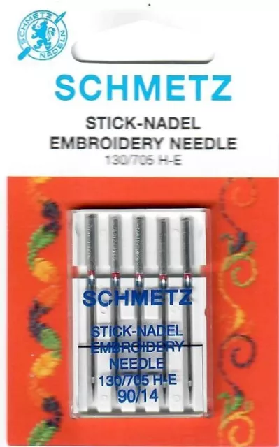 5 Schmetz - Maschinen-Sticknadeln 130-705 H-E Stärke 90/14 Embroidery Needle