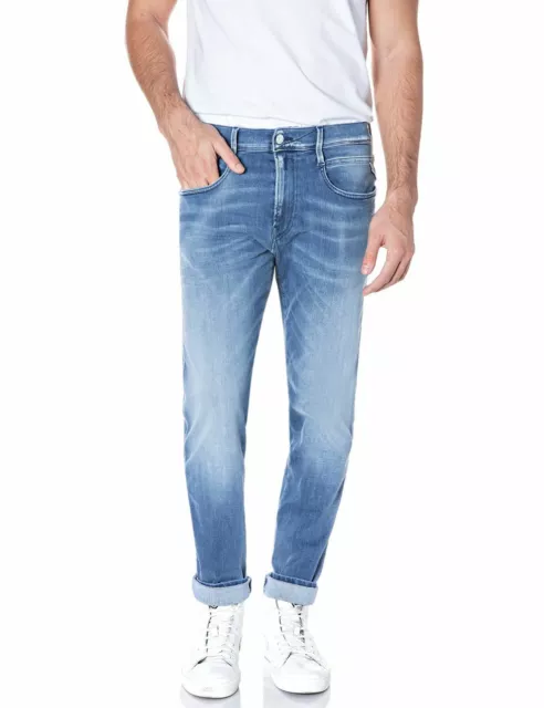 Replay Herren Jeans Anbass - Slim Fit - Blau -Light Blue Hyperflex Denim Stretch