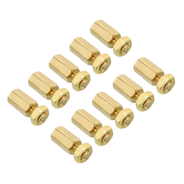 10mm+6mm M4 Standoff Screws 40 Pack Brass Hex PCB Standoffs Nuts Gold Tone