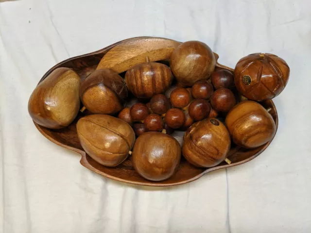 Vintage Mid-Century 11 Pieces Wooden Fruit Monkey and Bowl - Pod Philippines