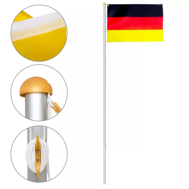 Fahnenmast Flaggenmast Alu FLAGMASTER Fahnenstange Deutschlandfahne Mast 6.5m