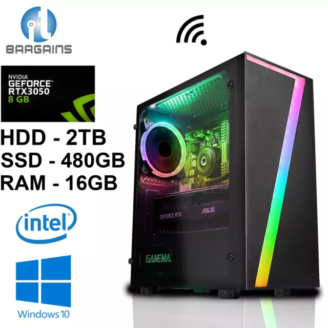 Desktop Gaming PC i3 i5 i7 16GB RAM NVIDIA RTX 3050 2TB + 480GB SSD - Windows 10