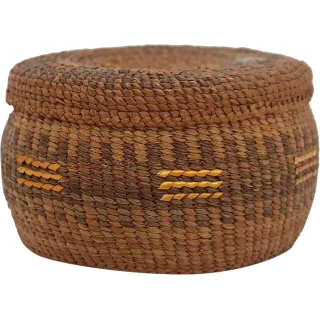 Native American Tlingit Pacific Northwest Round Lidded Basket