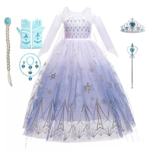 Abito elegante per ragazze Frozen Elsa Princess cosplay festa maglia costume per bambini 2