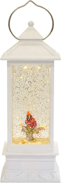 "Navidad de , Colección de Acrílico, Blanco Iluminado con Linterna Cardinal Roja, 11"