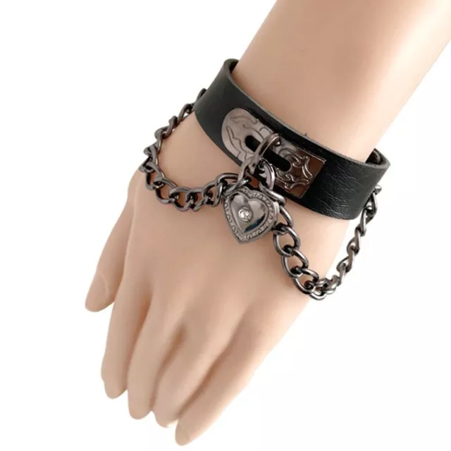 Black Leather Wristband Bracelet Cuff goth gothic bar punk bracelets wo-xd 2