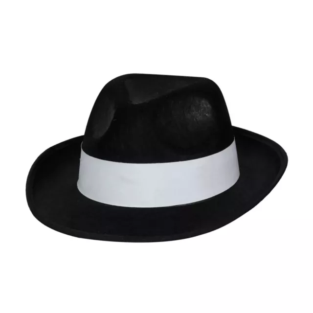 WICKED 20'S BLACK Felt Gangster Hat White Band Adults Mens Ladies Fancy ...