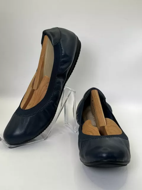 LANDS END COMFORT Elastic Leather Ballet Shoe Flats Navy Blue Scrunch 7 ...