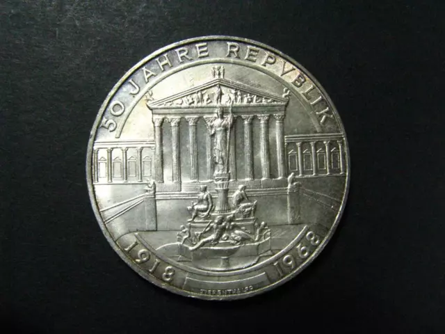 Austria 50 Schilling 90% Silver Coin - 1968 Republic Anniversary - UNC