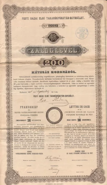 HUNGARY GOVERNMENT BOND stock certificate 1895,  200 KORONA