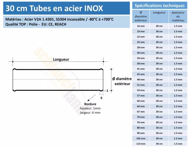 30cm TUBE DURITE ACIER INOX 304 1.4301 Conduit Tuyau Pipe Métal Poli Air Charge 2