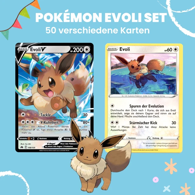 Pokemon Karten Sammlung 50 Stück EVOLI & SELTENE V/VMAX/VSTAR Garantiert Deutsch