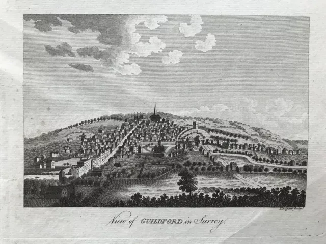 1791 Antique Print; View of Guildford, Surrey
