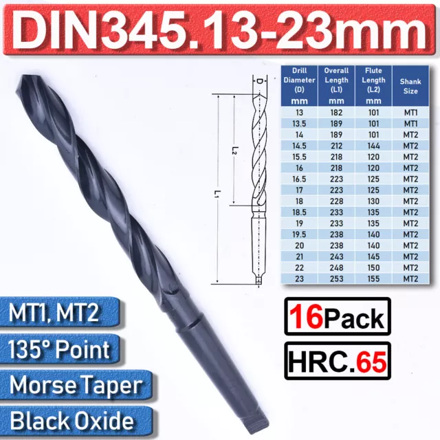 DIN345 Hardened HSS Morse Taper Shank Twist Drill Bit f Wood Drilling 13-23mm AU 3