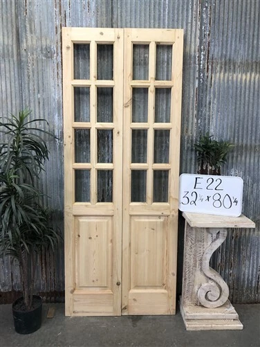 French Double Doors, 32x80, 8 Pane Glass European Styled Doors E22