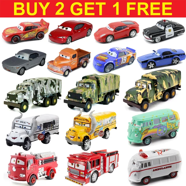 Disney Pixar Cars 1:55 autos McQueen&Army truck Diecast Metal Model Kid Gift New