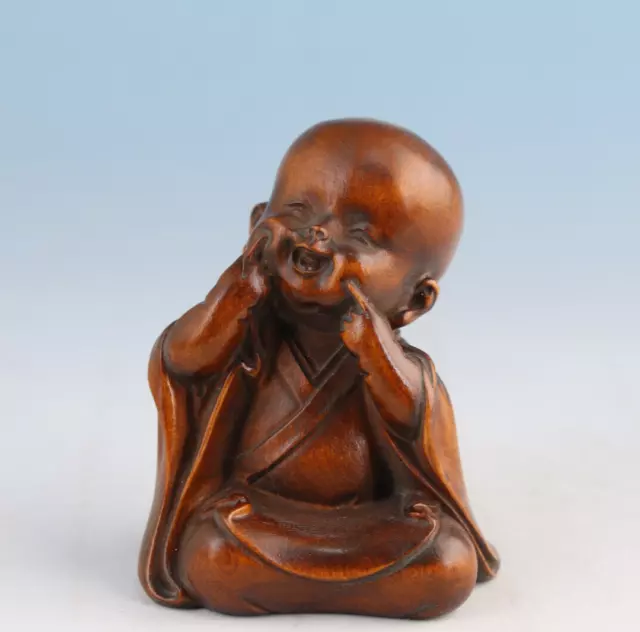 Blessing Collection Chinese old boxwood art buddha statue figure netsuke