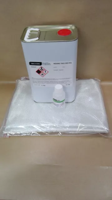 Kit 5 kg Résine polyester ISO + 100 ml catalyseur + 5 M² ROVING 300 g/m² 2