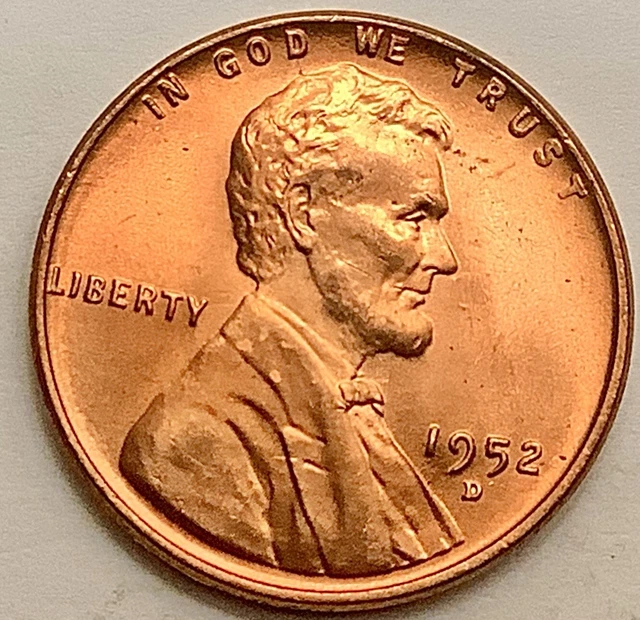 1952 D Uncirculated BU Red RD - Lincoln Wheat Cent Penny ~ Free Ship. A310s1