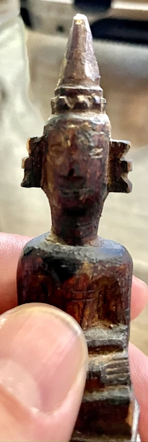 Antique Old Burmese Lao Seated Leaning Gold Gilt Hand Carved Wood Niche Buddha