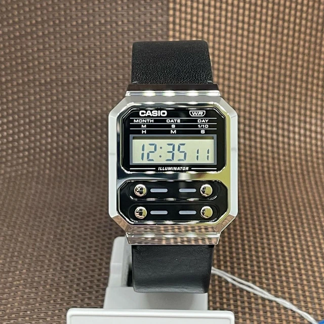 Casio A100WEL-1A Youth Vintage Monochromatic Black Leather Digital Unisex Watch