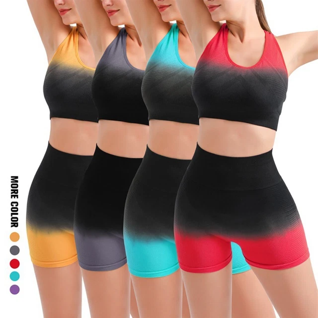 Donna Girovita a Costine Allenamento Set Yoga senza Cuciture Gym Abiti Bra Top