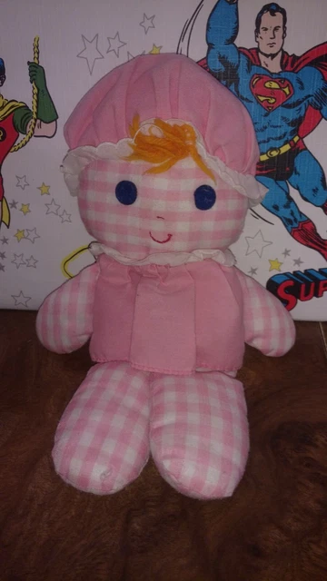 Vintage Fisher Price 1975 LOLLY DOLLY Rattle Doll Toy Pink Gingham Model 420