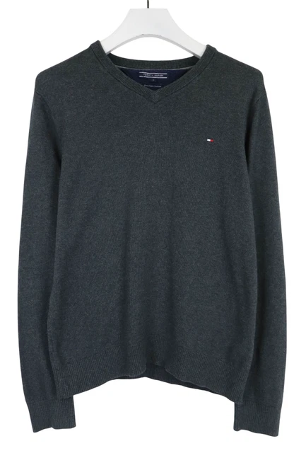 Pull En Cachemire De Coton Pima TOMMY HILFIGER Pour Homme Taille M Col En V Gris