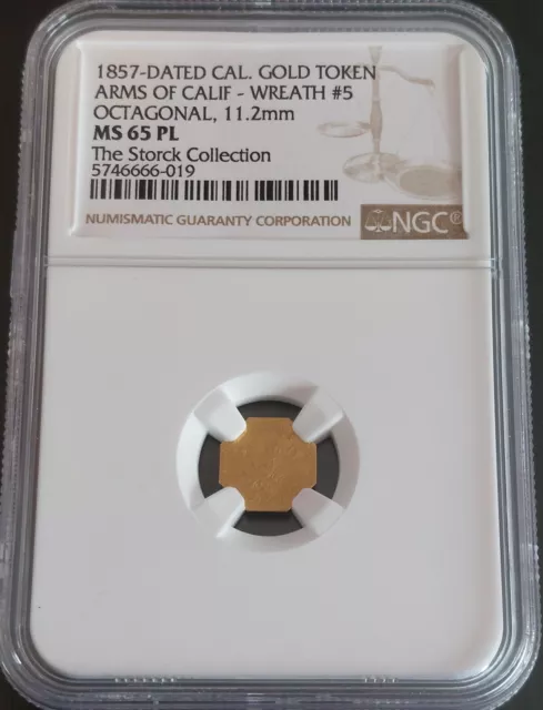 ✰ 1857 Fractional "EUREKA" ARMS OF California GOLD Octogon 50c Coin NGC MS65PL ✰